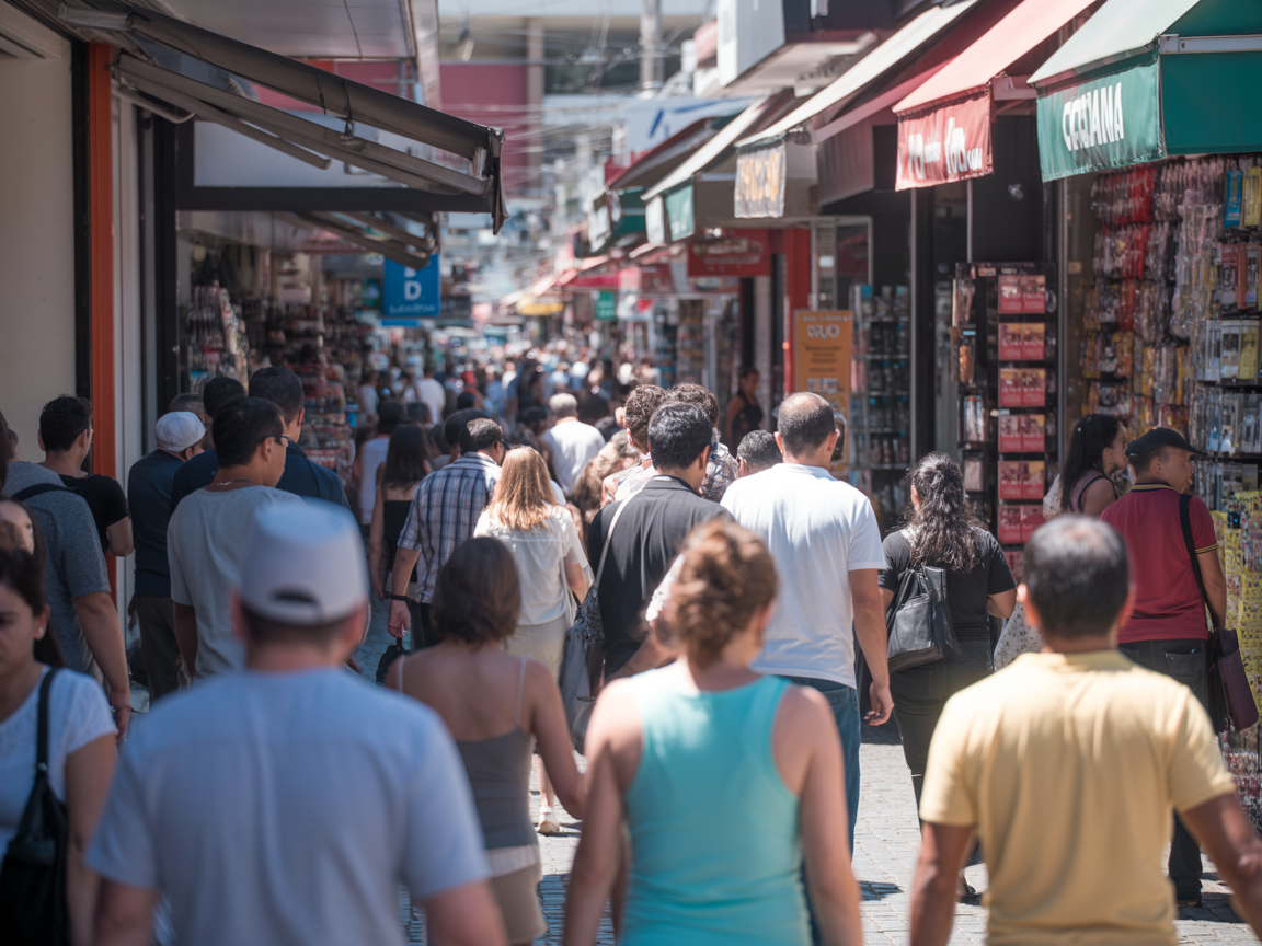 Consumidores em uma rua comercial brasileira