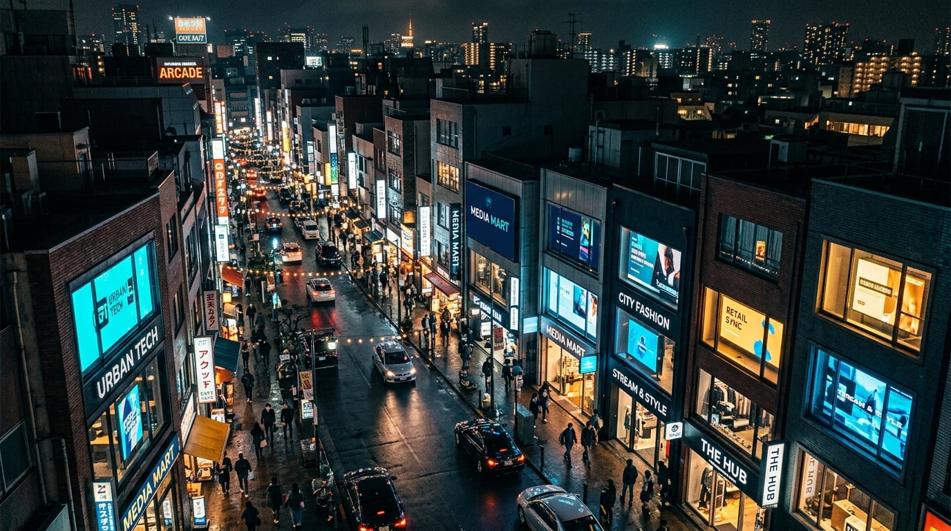 Network of WideAds screens on a commercial street