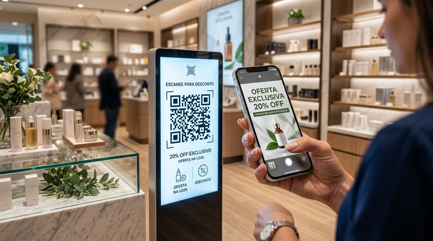 Consumer scanning QR code from a WideAds screen