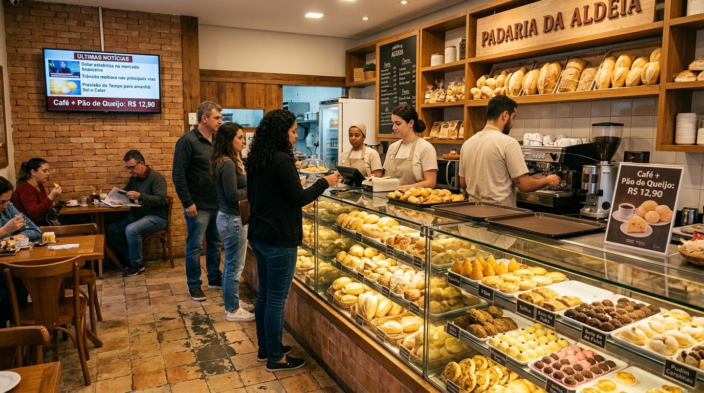 Digital screen inside a bakery and café