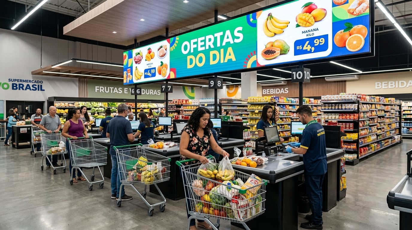 Digital screen inside a grocery store